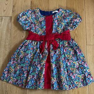 Mini Boden Floral Red and Blue Bow Dress Sz 3/4Y